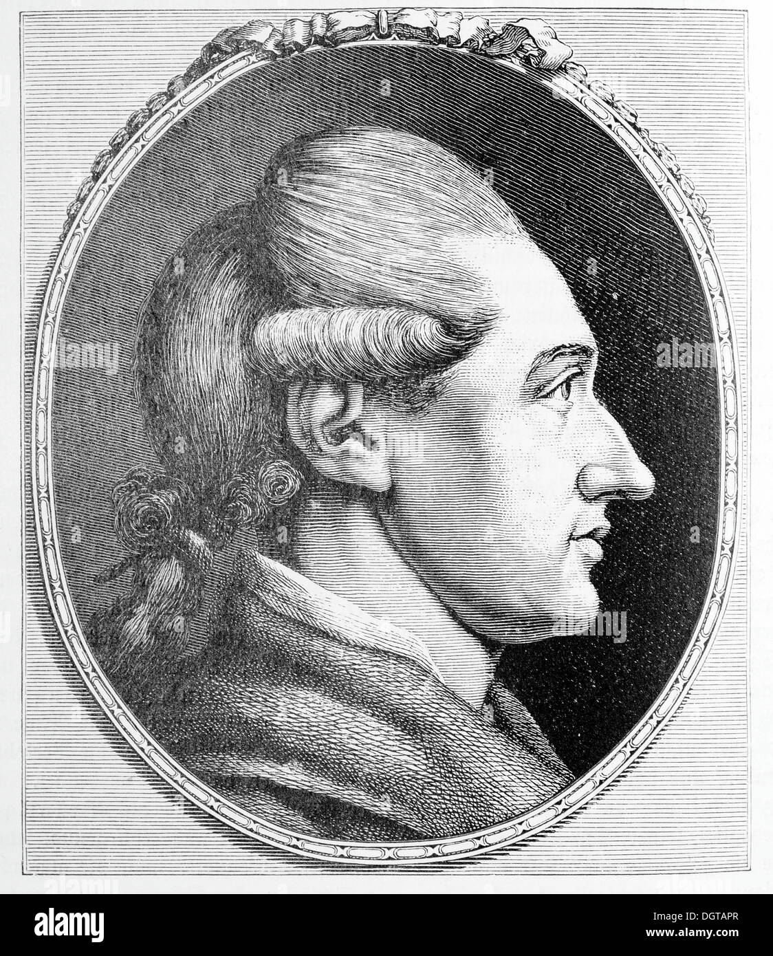 Goethe at the age of 28 years, historic illustration from Deutsche Literaturgeschichte, a history of German literature from 1885 Stock Photo