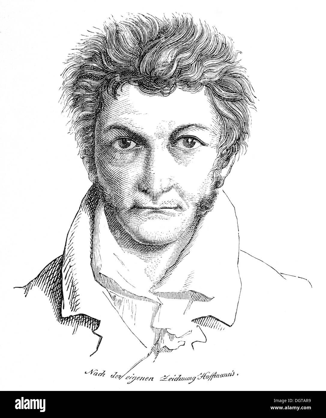 Ernst Theodor Amadeus Hoffmann, self-portrait, historic illustration from Deutsche Literaturgeschichte, a history of German Stock Photo