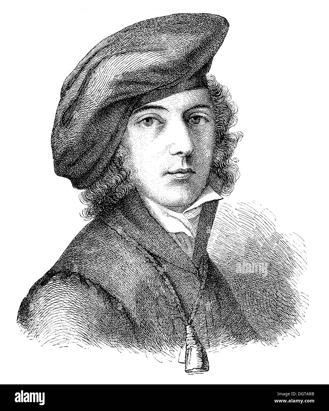 Chamisso's youthful portrait, painted in 1805 by Ernst Theodor Amadeus Hoffmann, historic illustration from Deutsche Stock Photo