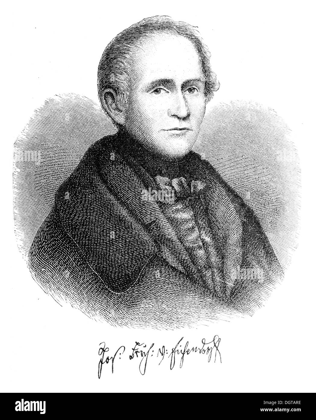 Joseph Freiherr von Eichendorff, historic illustration from Deutsche Literaturgeschichte, a history of German literature from Stock Photo