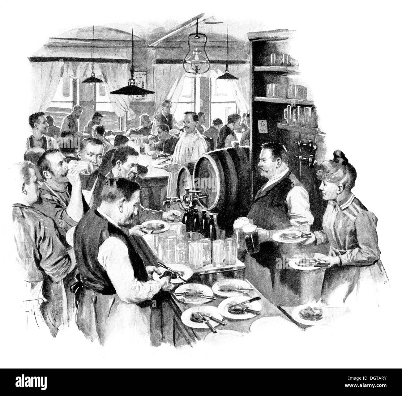 Canteen at Julius Sittenfeld, historic illustration from the year book of Modern Art in Master Woodcuts, 1900 Stock Photo