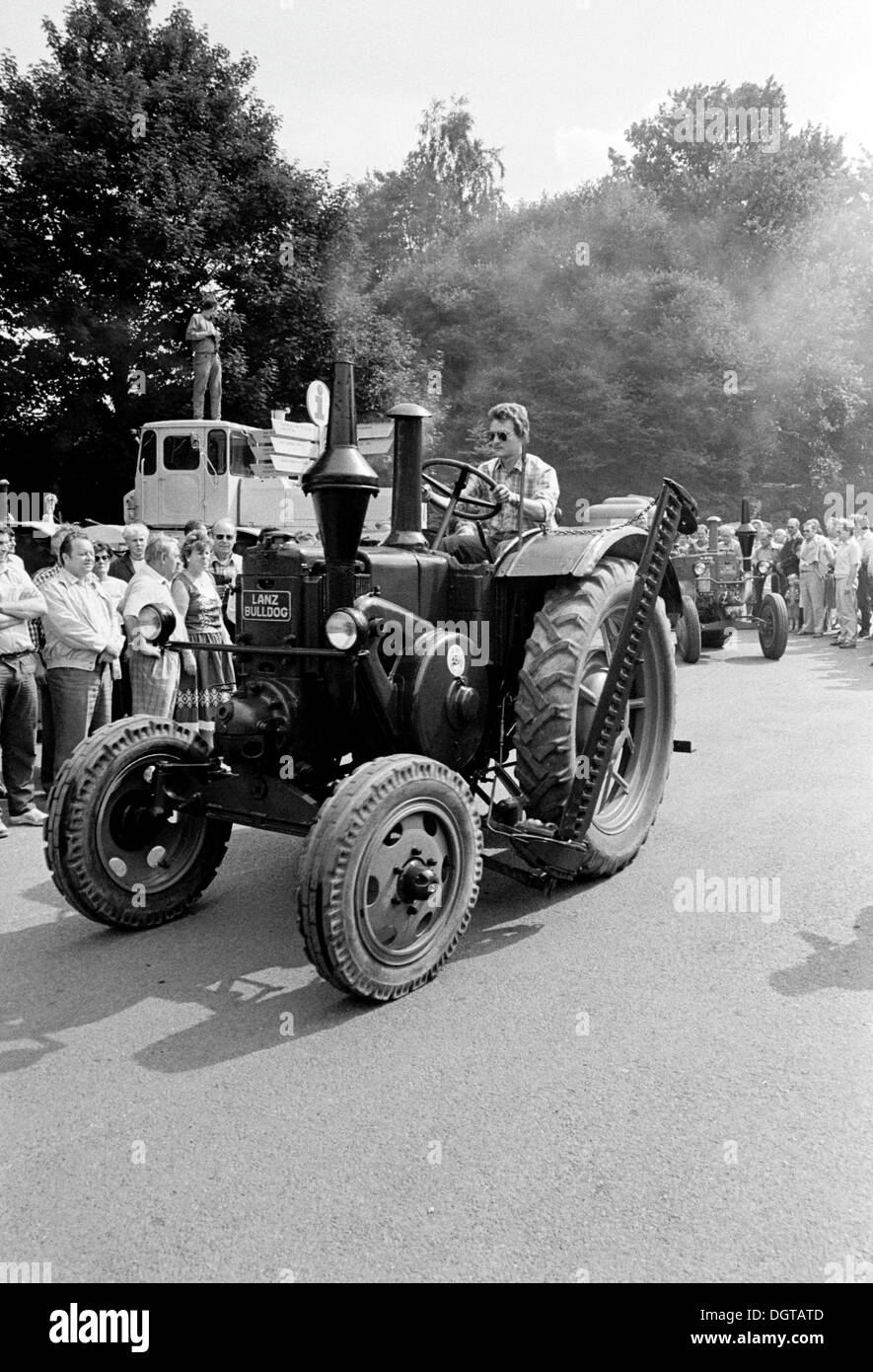 Lanz Bulldog Parade, grounds of the Agricultural Exhibition AGRA, Markkleeberg, near Leipzig, East Germany, GDR, about 1983 Stock Photo