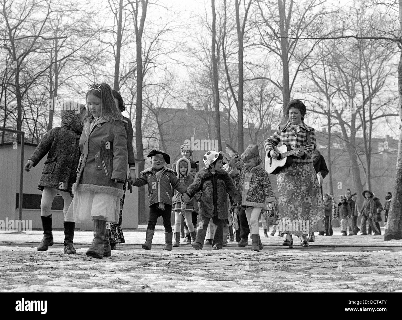 Carnival parade of a kindergarten class, Leipzig, East Germany, about 1976 Stock Photo