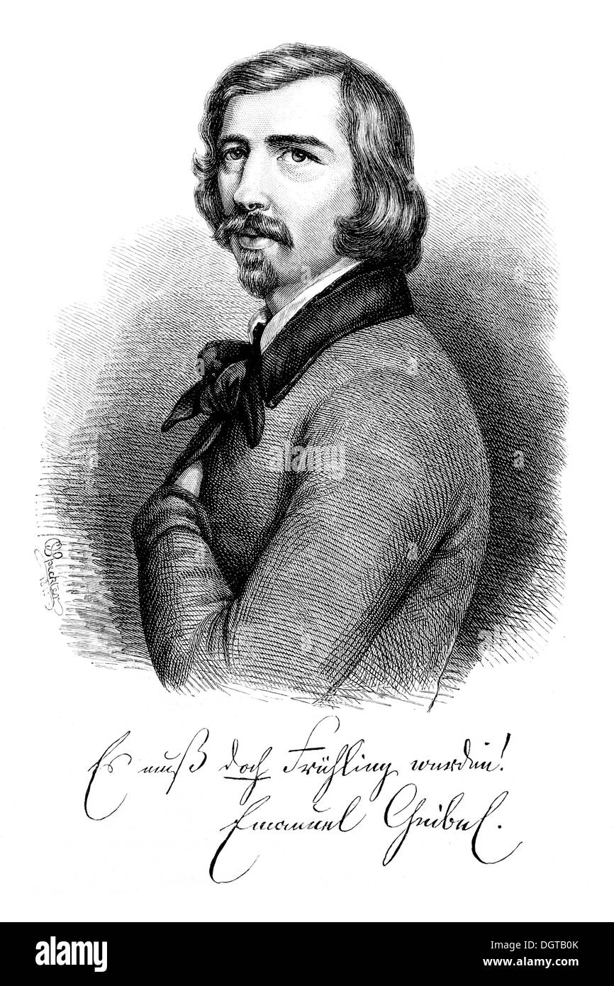 Portrait of Geibel from 1843, historic illustration from History of German Literature from 1885 Stock Photo