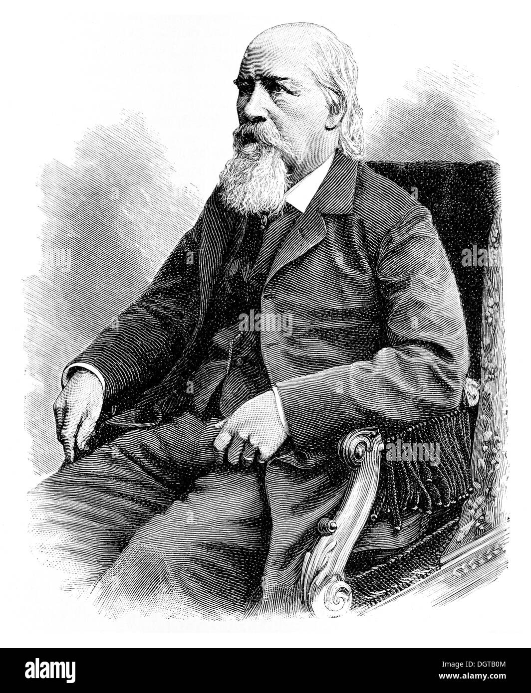 Emanuel Geibel in the year of his death, 1884, historic illustration from History of German Literature from 1885 Stock Photo