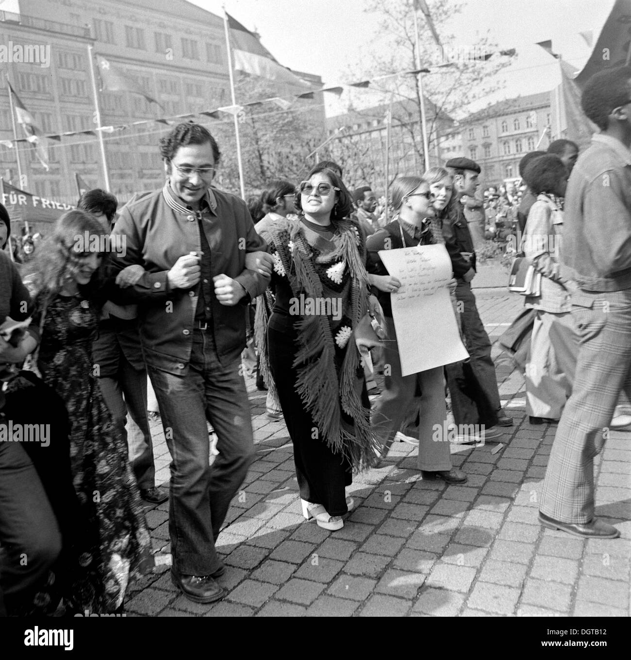 Students of Karl-Marx-University, May Day march, about 1976, Leipzig, GDR, East Germany Stock Photo