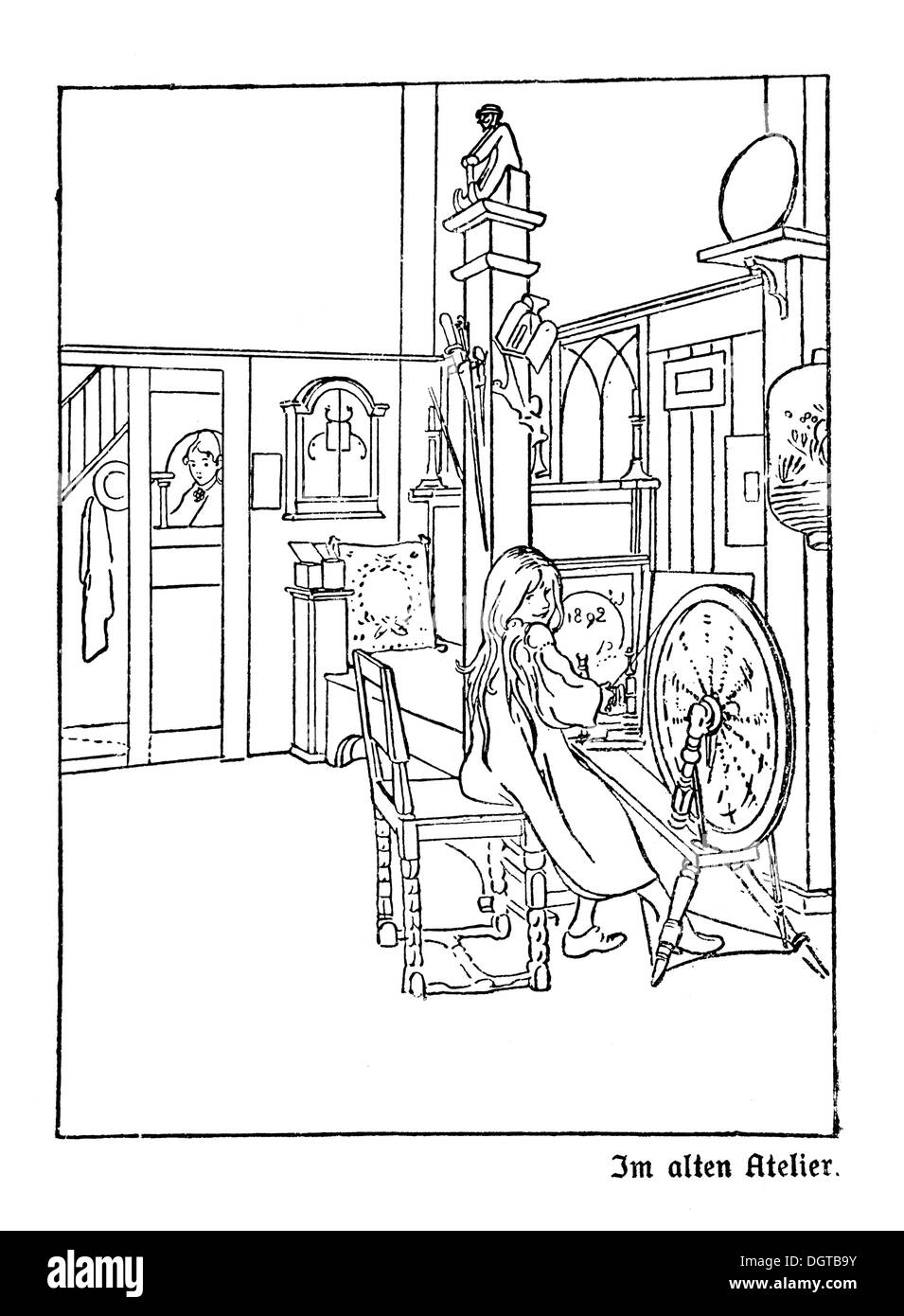 In the old studio, illustration in The House in the Sun by Carl Larsson, 1917 Stock Photo