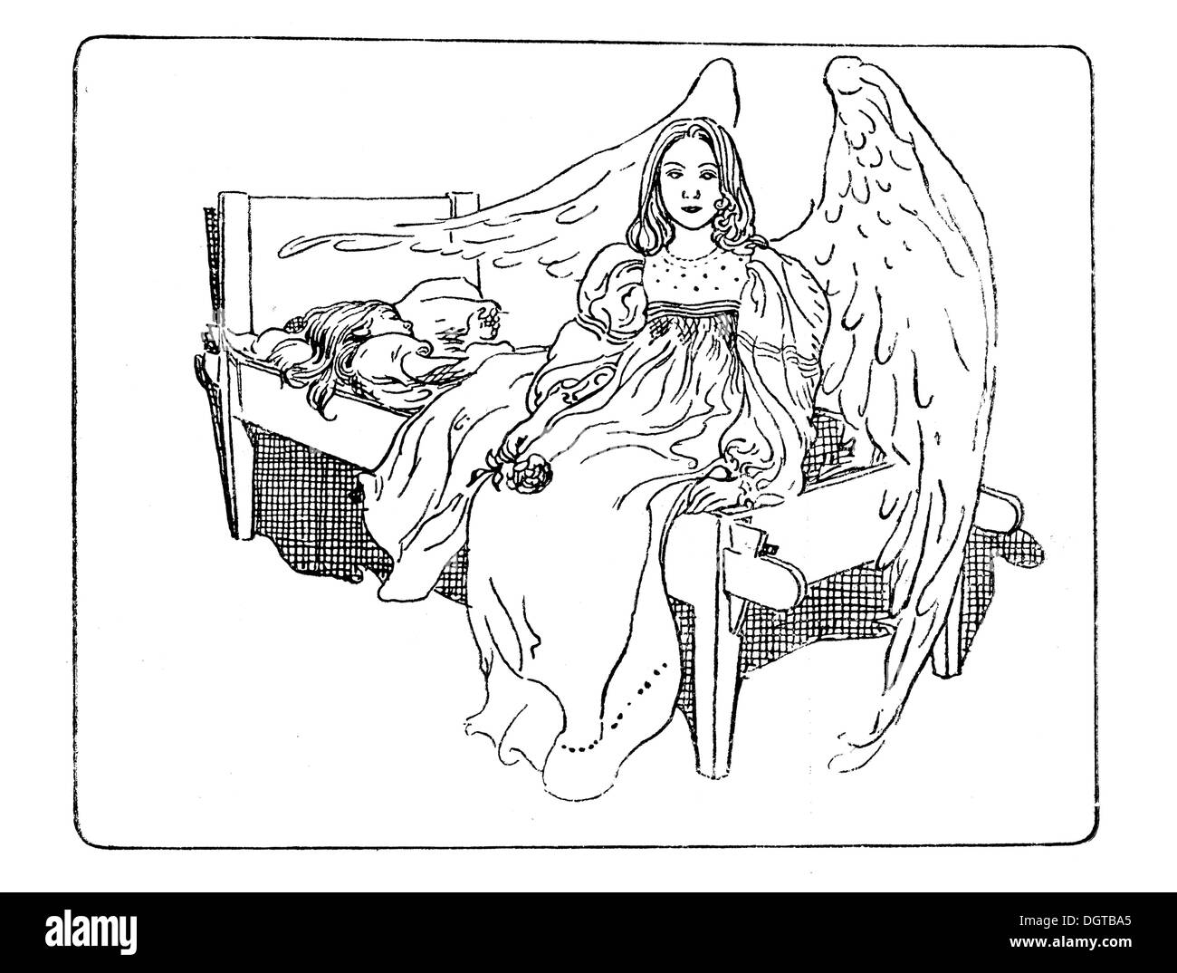 Angel on the bed, illustration in The House in the Sun by Carl Larsson, 1917 Stock Photo