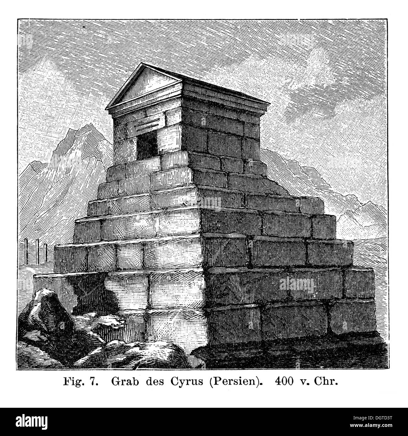 Mausoleum of Cyrus, Persia, 400 BC, illustration, Meyers Konversations-Lexikon encyclopedia, 1897 Stock Photo