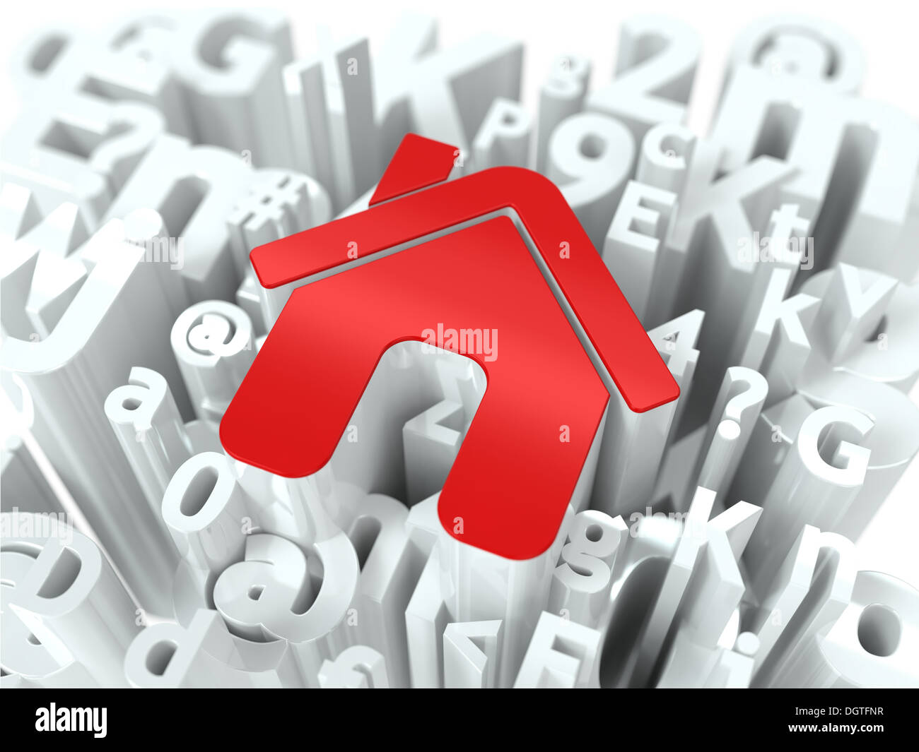 Red Home Sign on Alphabet Background. Stock Photo