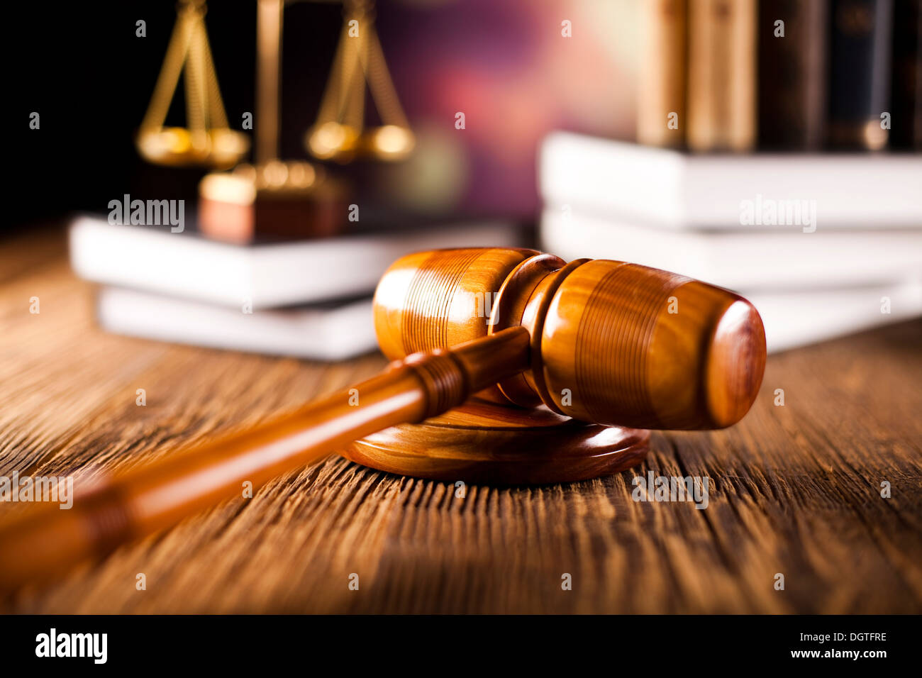 Wooden gavel barrister, justice scale and legal code Stock Photo Alamy