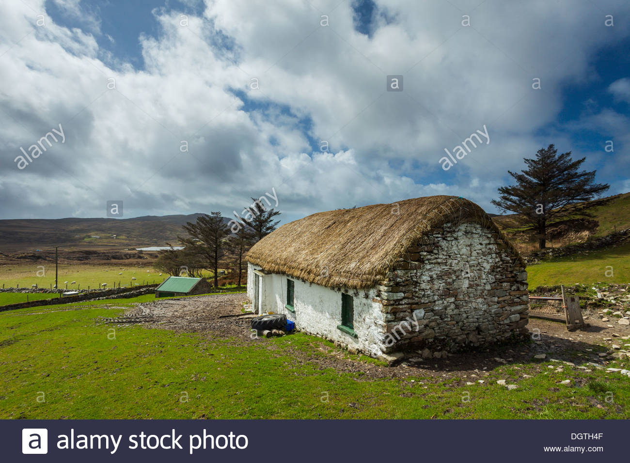 Thatched Cottage Near Straboy County Donegal Ireland Stock Photo