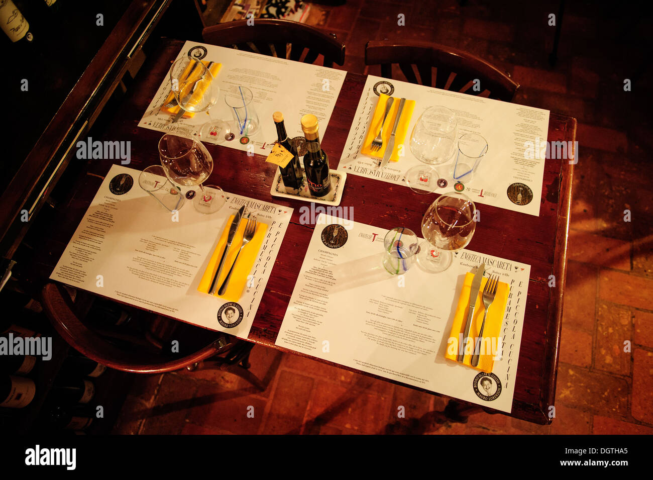 Table set up at La Mascareta Restaurant, Venice, Italy. Stock Photo