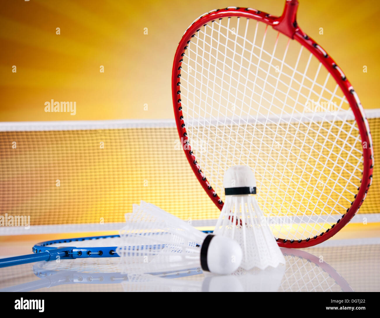Badminton rackets and shuttlecock Stock Photo Alamy