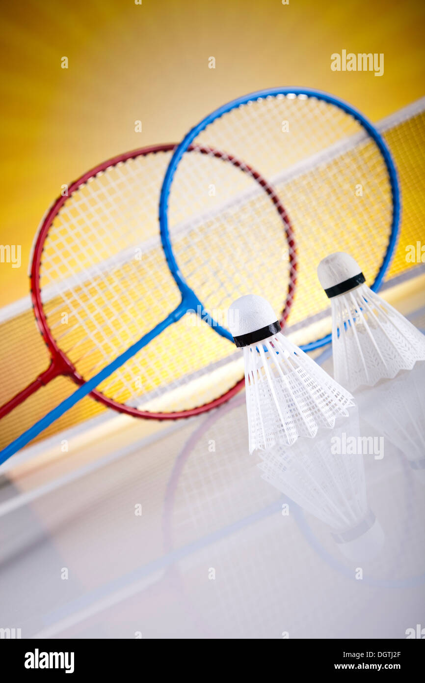 Badminton rackets and shuttlecock Stock Photo Alamy