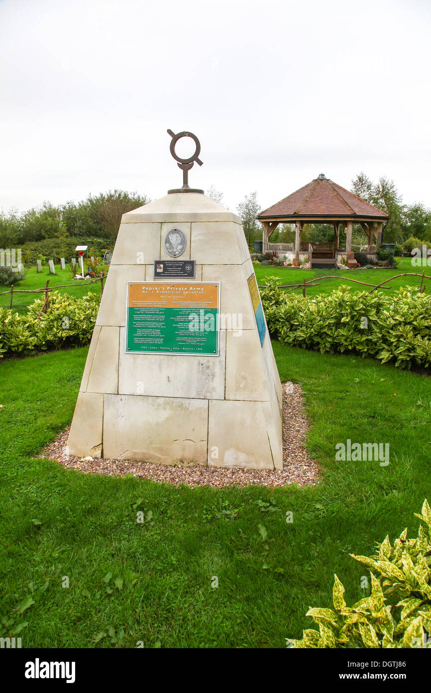 Popski's Private Army Memorial and gardens at the National Memorial Arboretum, near Lichfield, Staffordshire, England, UK Stock Photo