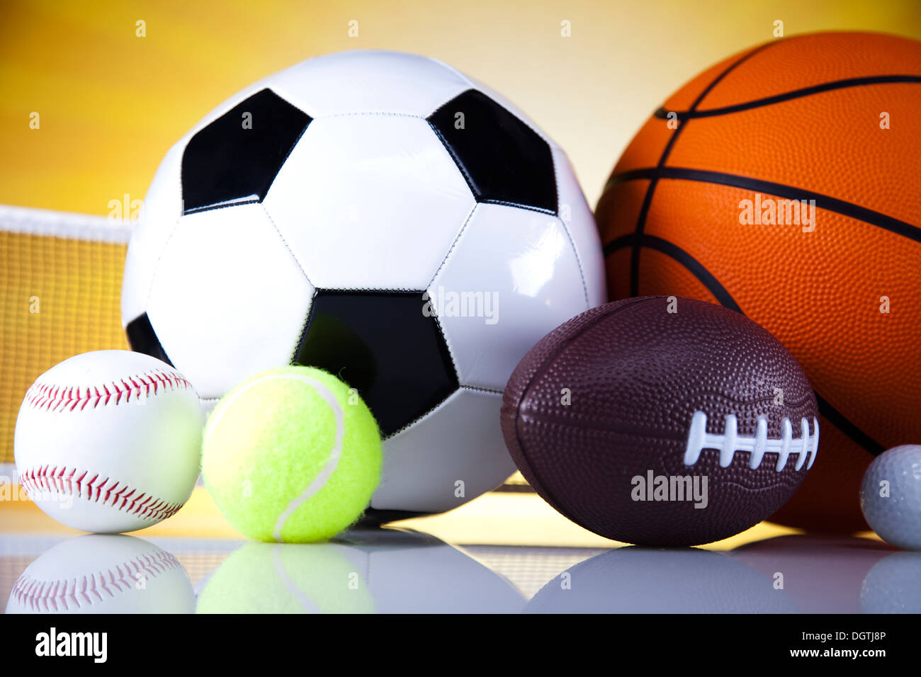 Four Sports, a lot of balls and stuff Stock Photo Alamy