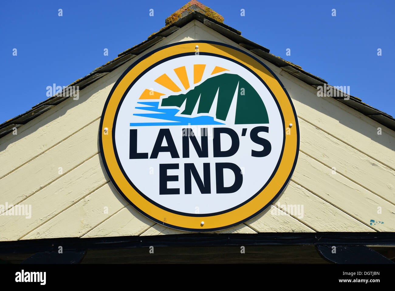 Land's End logo at Land's End, Penwith Peninsula, Cornwall, England, United Kingdom Stock Photo