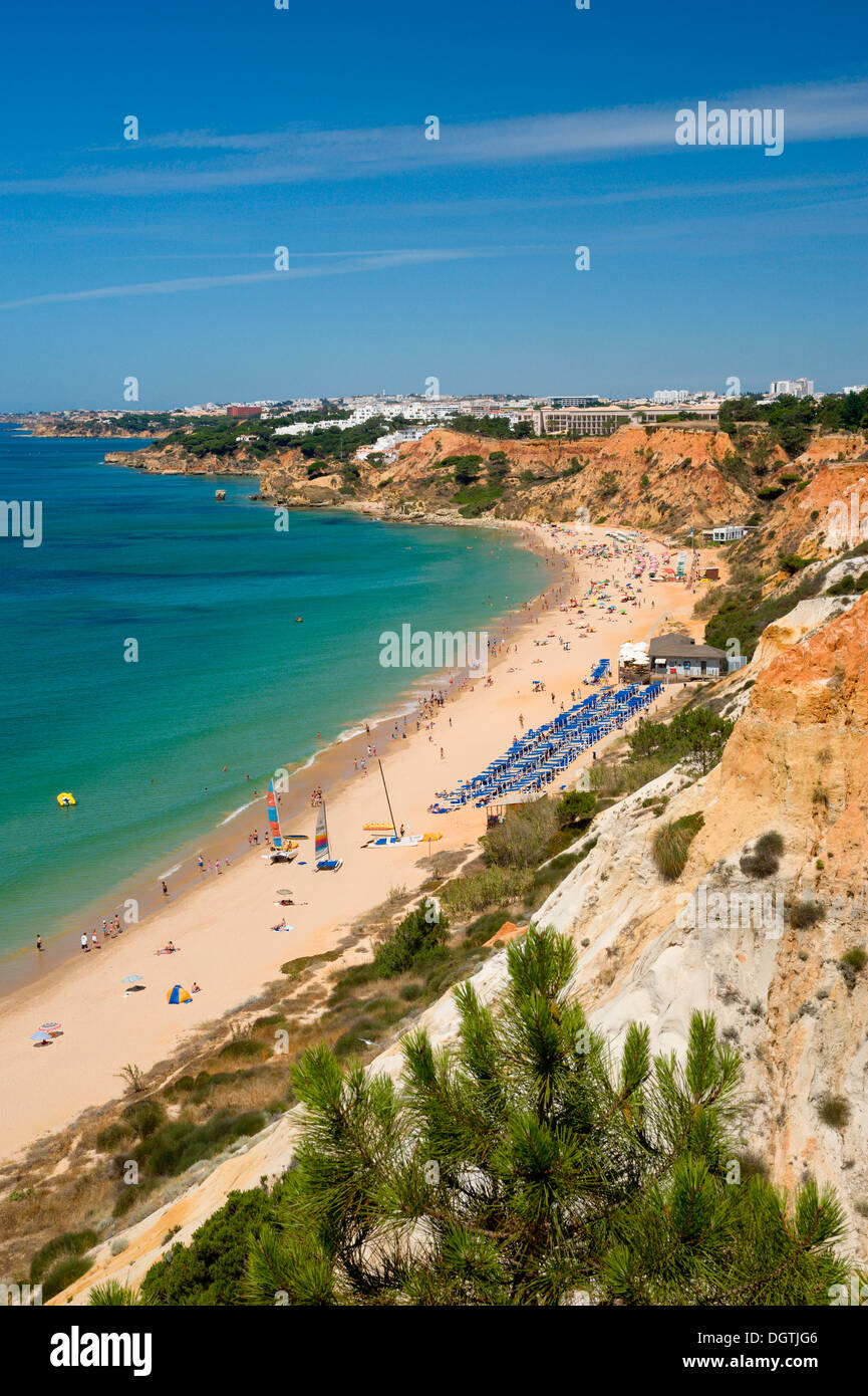 Portugal, the Algarve, Praia da Falésia beach near the Sheraton Hotel, showing the Riu Palace Hotel Stock Photo