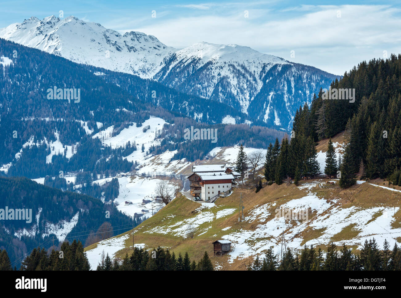 Mountain Obergail village outskirts in Lesachtal on Carinthia-East Tyrol border, Austria. Stock Photo