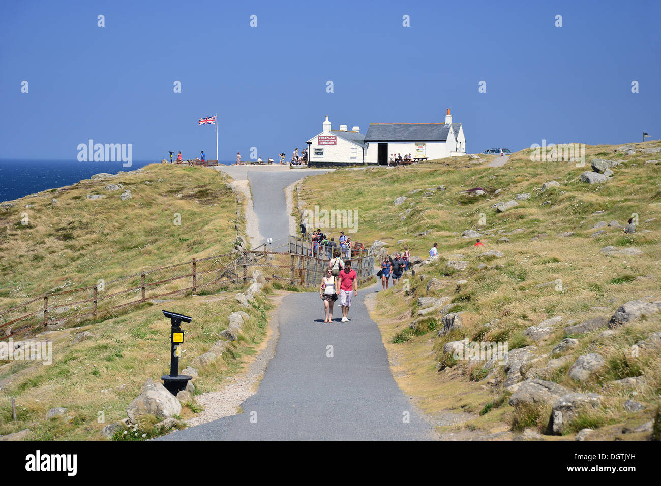 Path to The First & Last House, Land's End, Penwith Peninsula, Cornwall, England, United Kingdom Stock Photo