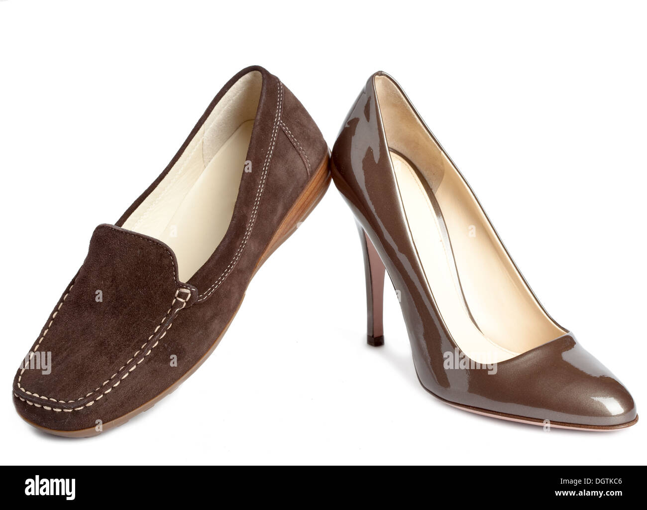 Female shoes without and with heel Stock Photo - Alamy