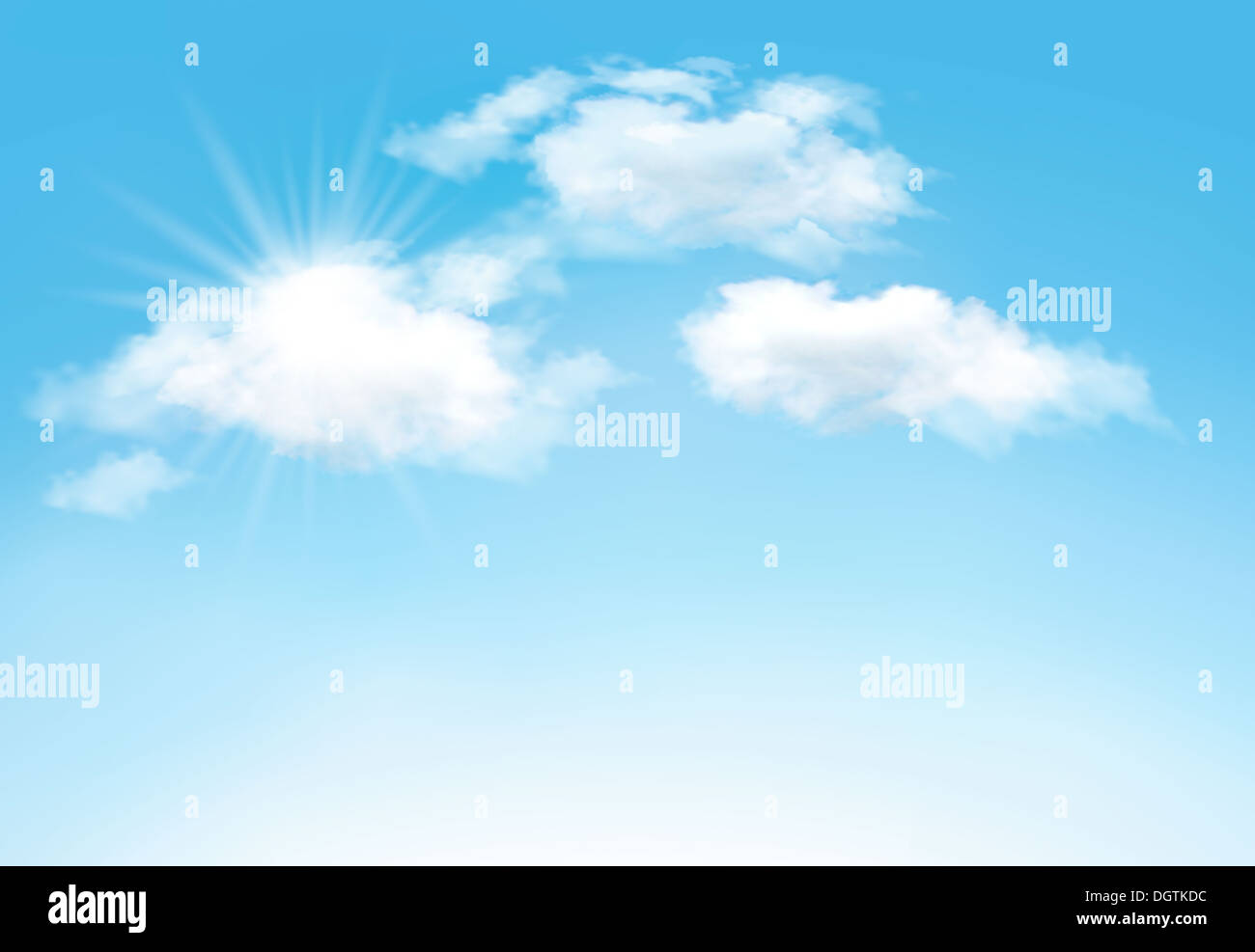 Blue sky with clouds and sun. Vector background Stock Photo - Alamy