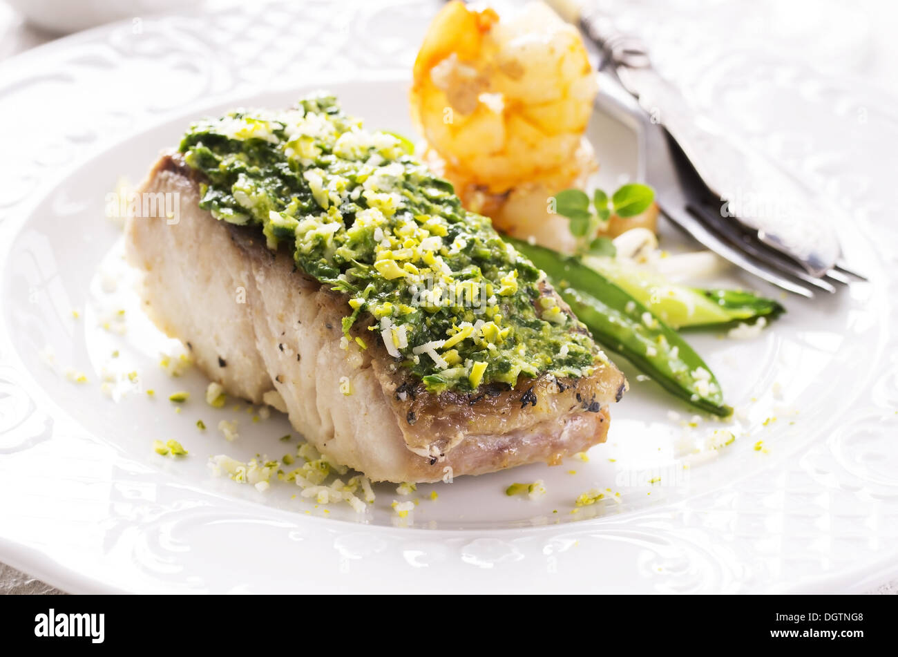 fish filet fired with herbs Stock Photo