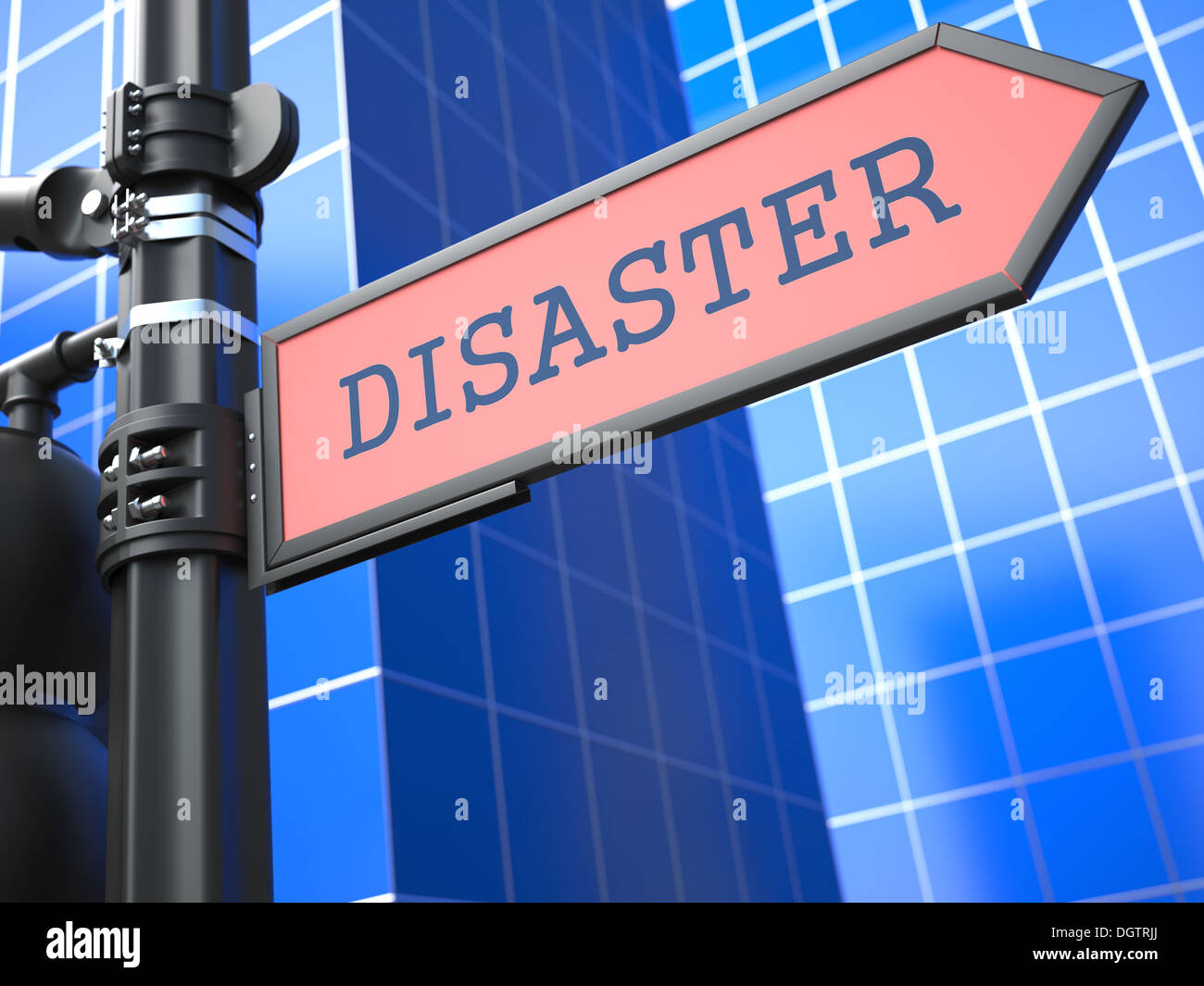 Disaster Concept. Red Roadsign Arrow. Stock Photo