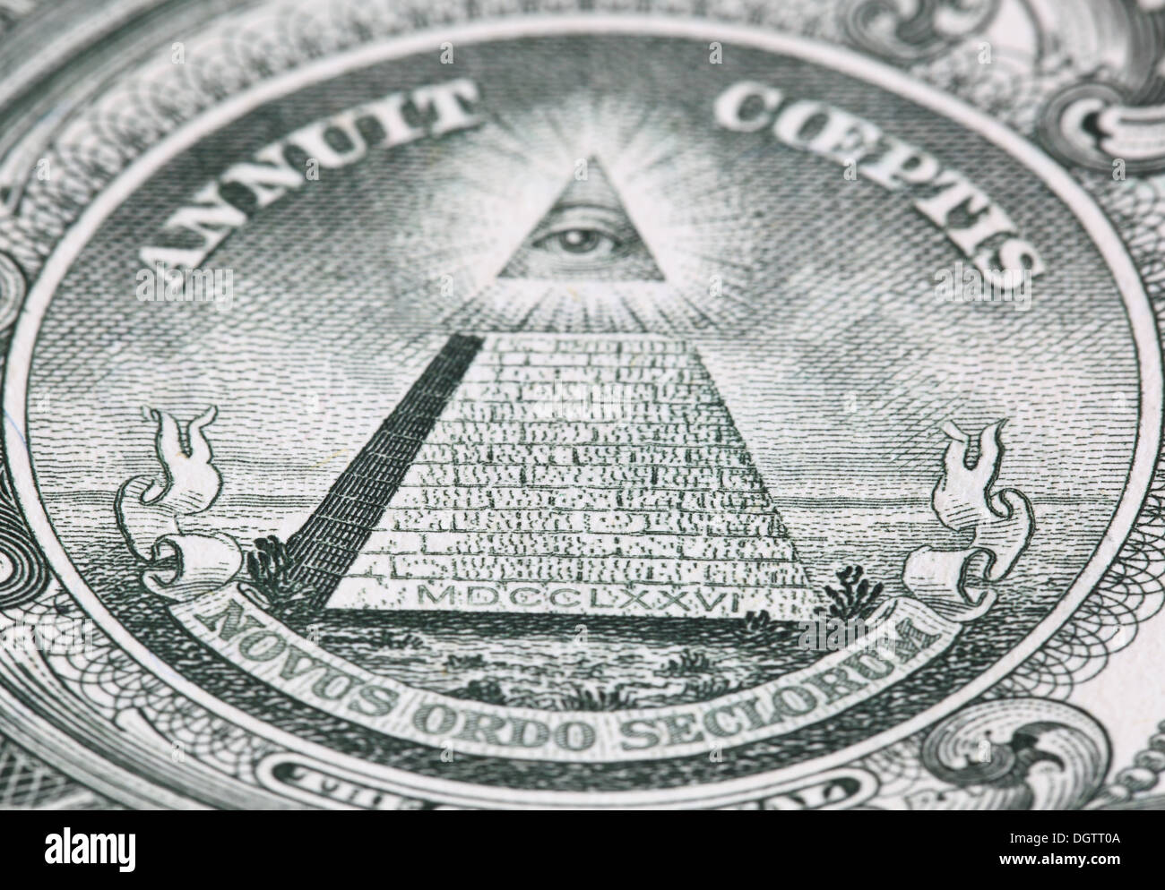 One dollar detail pyramid. Macro image. Stock Photo