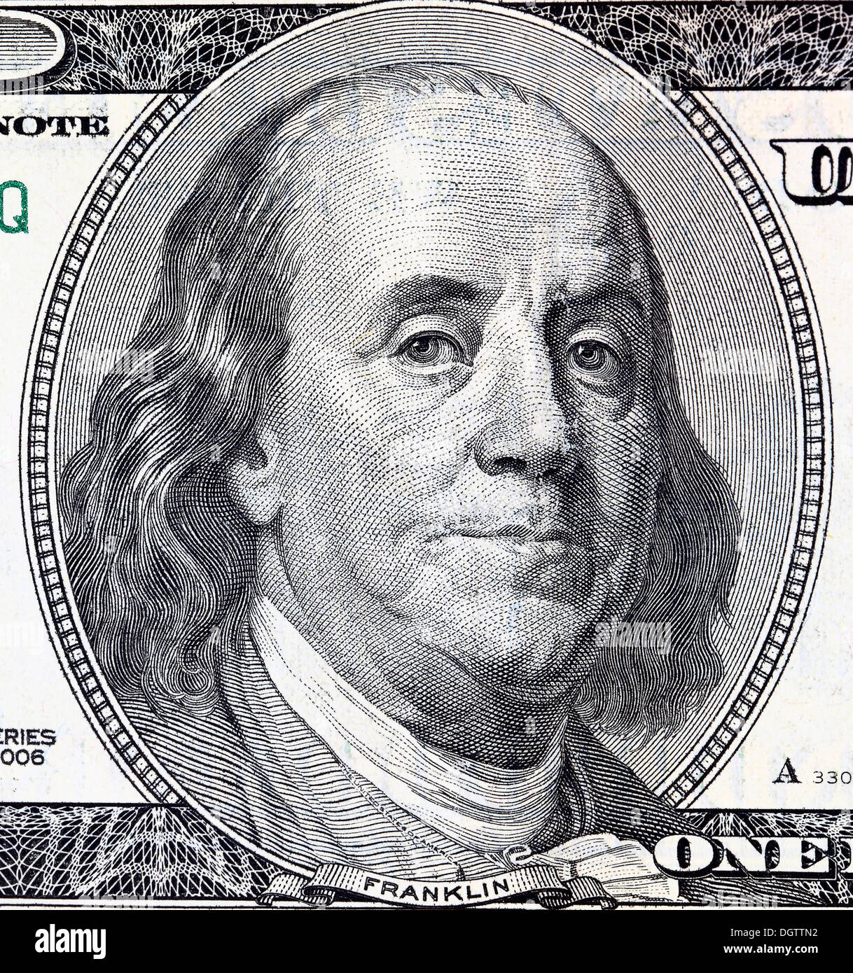 Portrait of Franklin in front of the dollar bill Stock Photo
