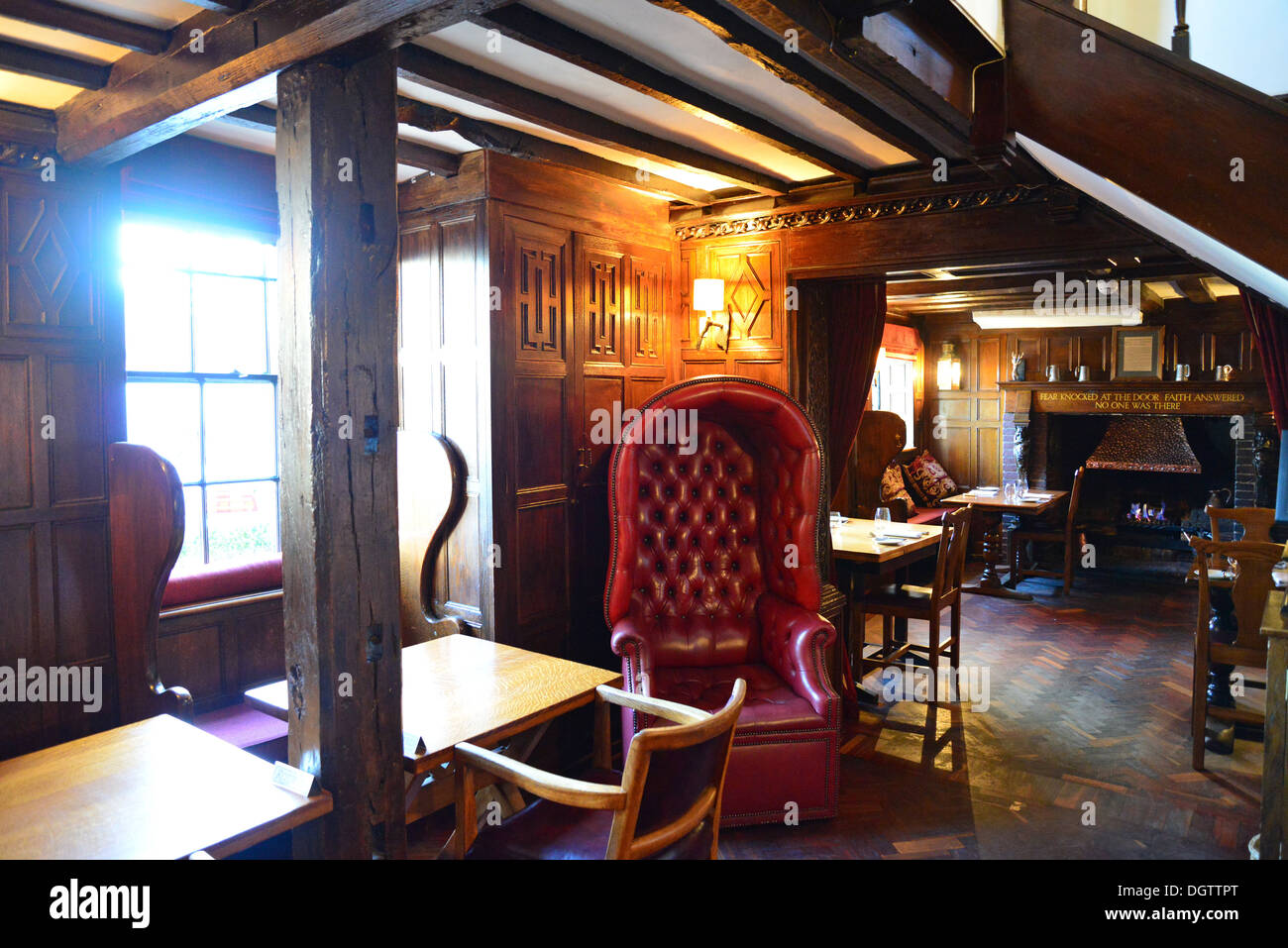 Interior of 15th century 'The Hinds Head' pub and restaurant, High
