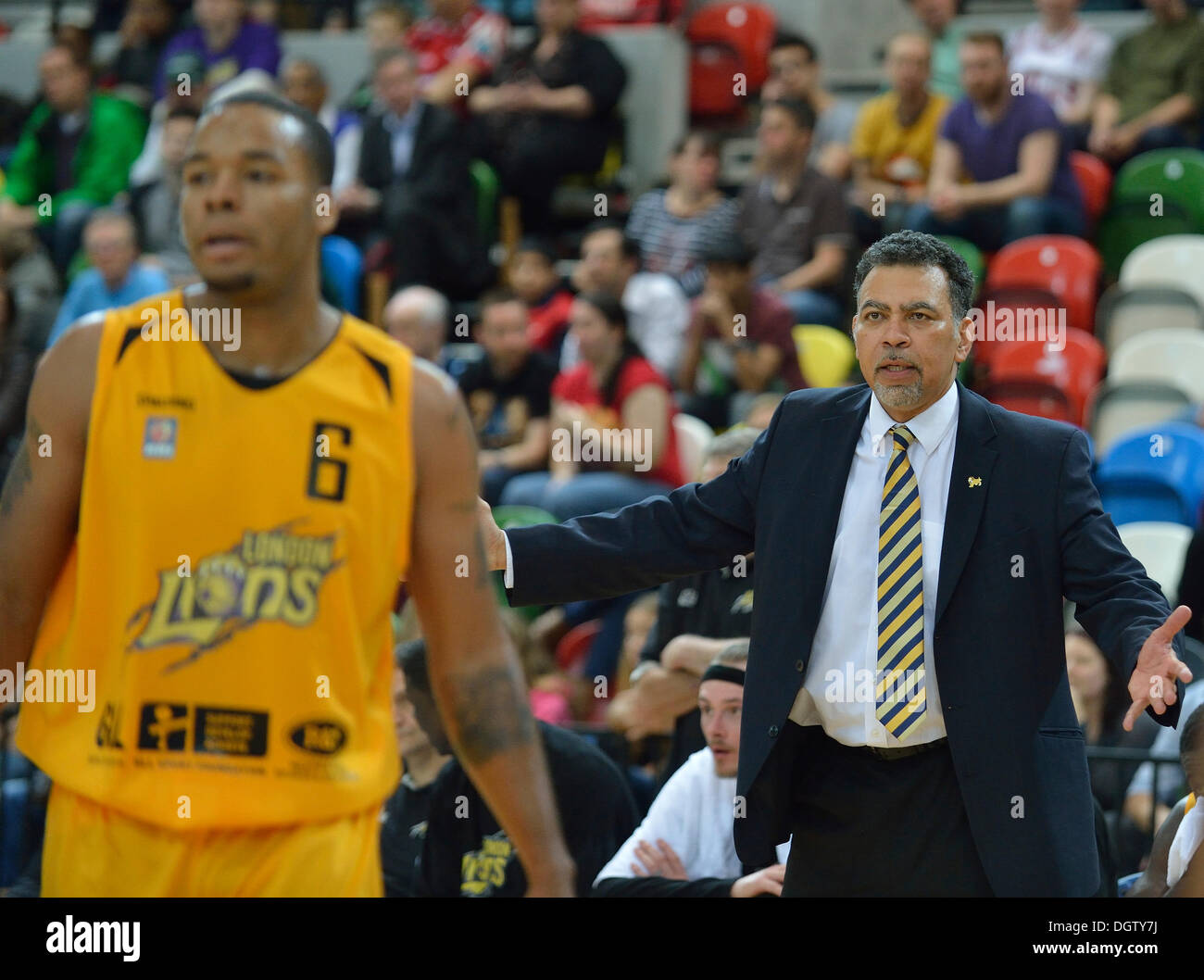 London, UK. 25th Oct, 2013.   London Lions Vince Macauley [Head Coach] during the Lions 100-92 win over the Plymouth Raiders. Lions won the match 100-92.  © Stephen Bartholomew/Alamy Live News Stock Photo