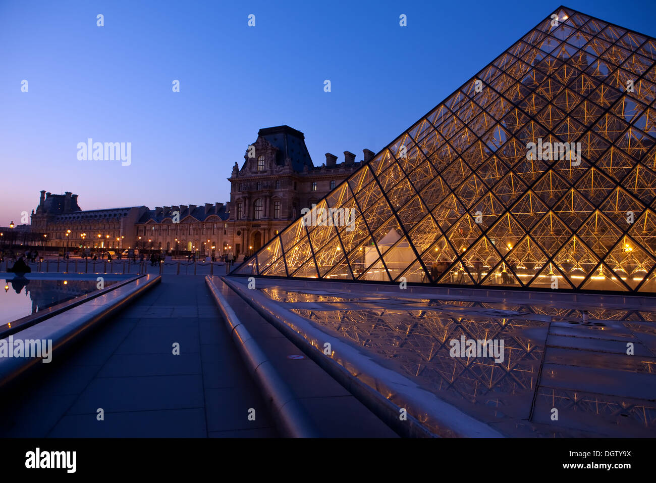 Louvre Pyramid and Louvre Palace Stock Photo