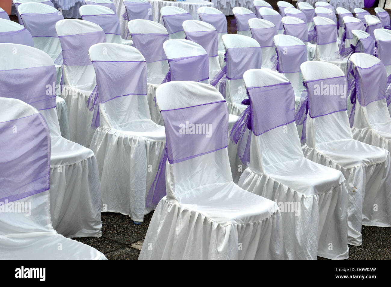 purple color decorative cloth wrapping seats Stock Photo Alamy