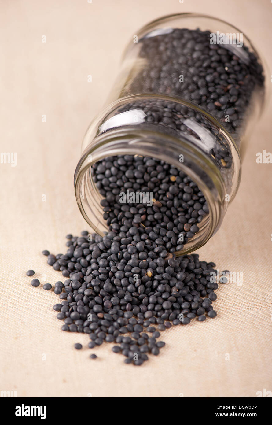 Pile of black beluga lentils spilled out Stock Photo