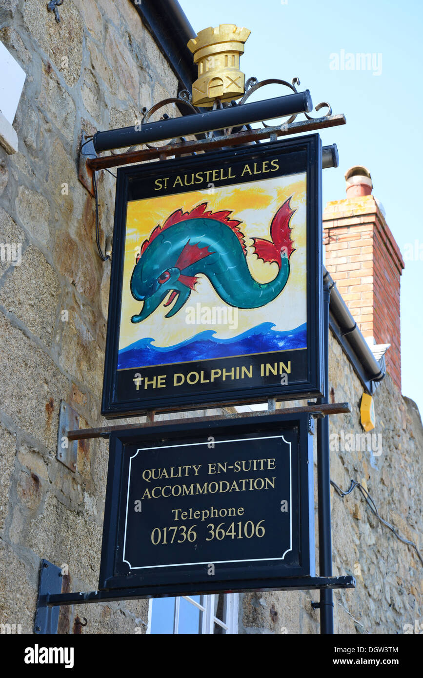 The Dolphin Inn sign, Quay Street, Penzance, Cornwall, England, United Kingdom Stock Photo