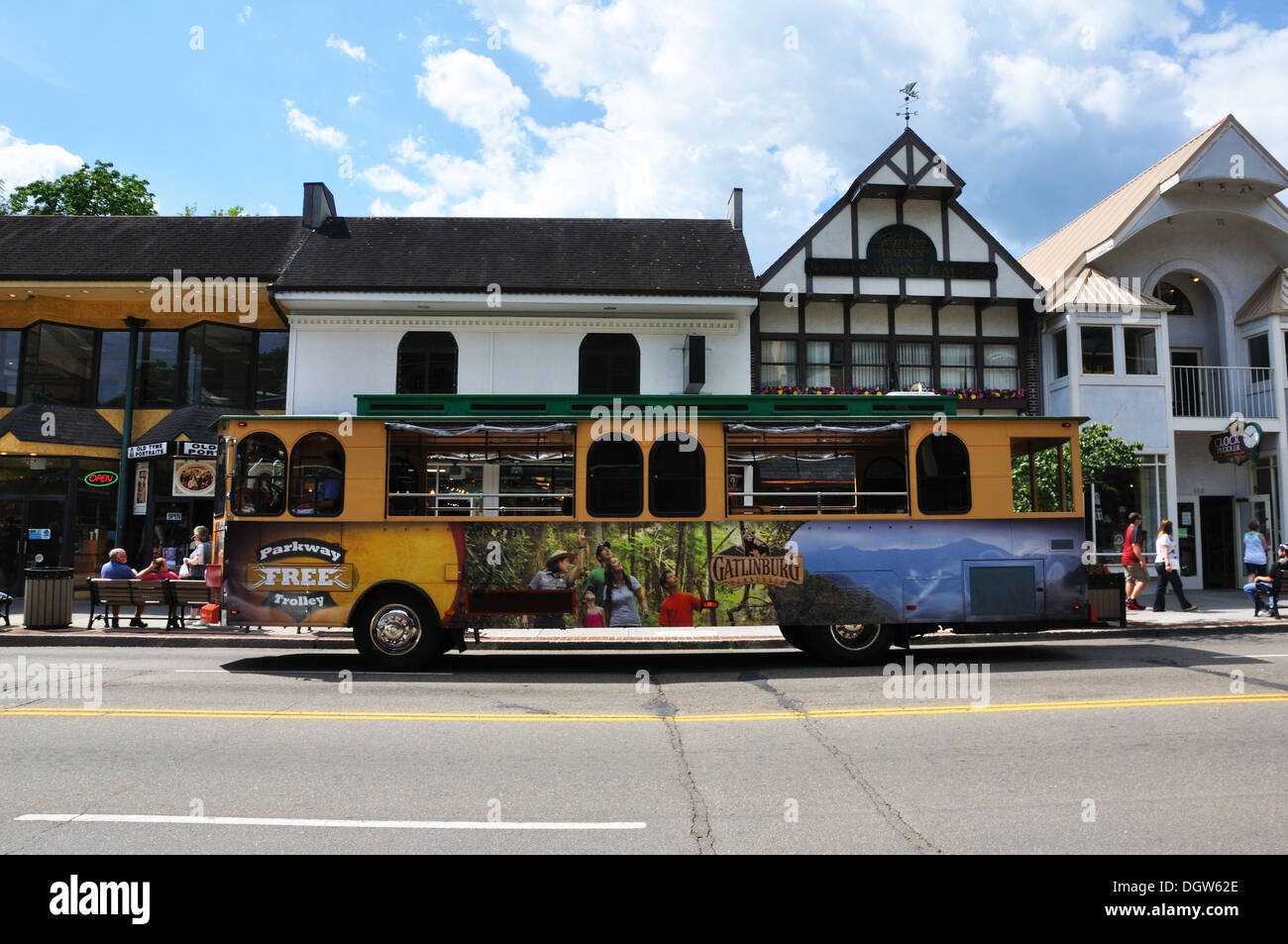 Gatlinburg trolley tour bus sightseeing tennessee hires stock