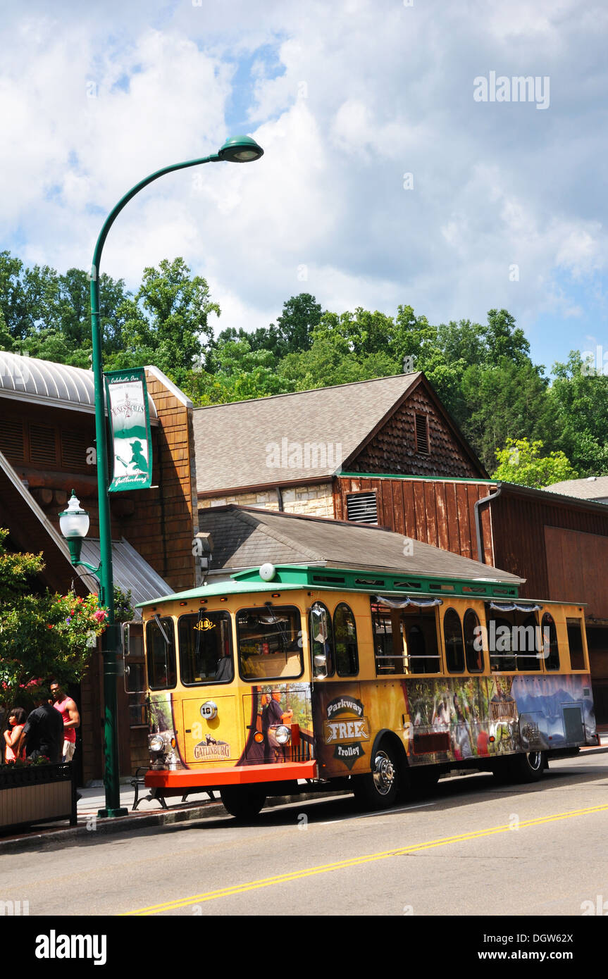 Gatlinburg trolley tour bus sightseeing tennessee hires stock