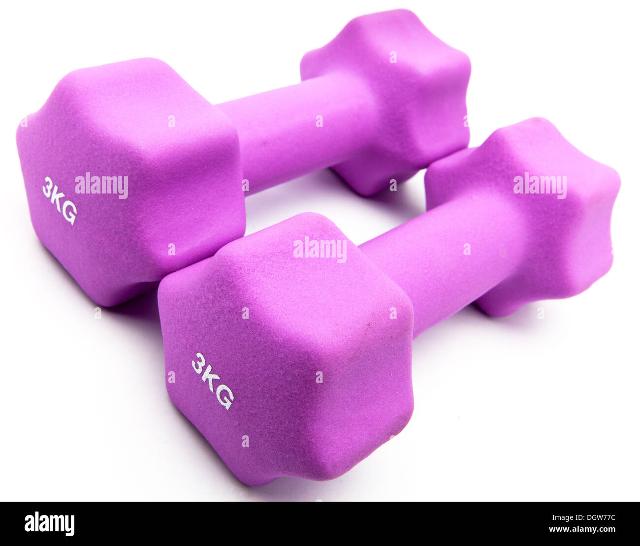 Pink 3 kg dumbbells in a neoprene cover Stock Photo