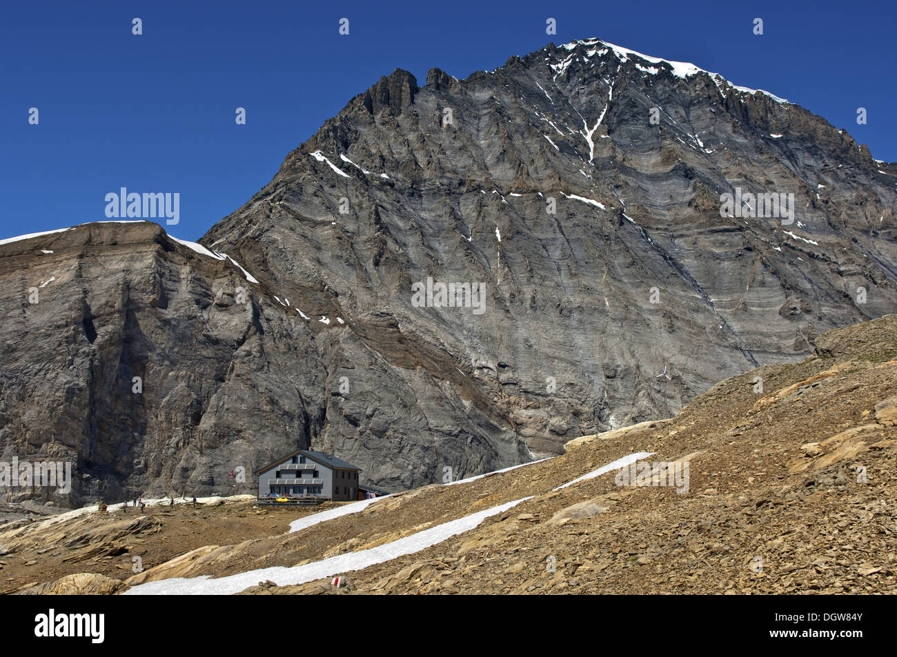 Mountain refuge Loetschenpasshuette, Valais Stock Photo