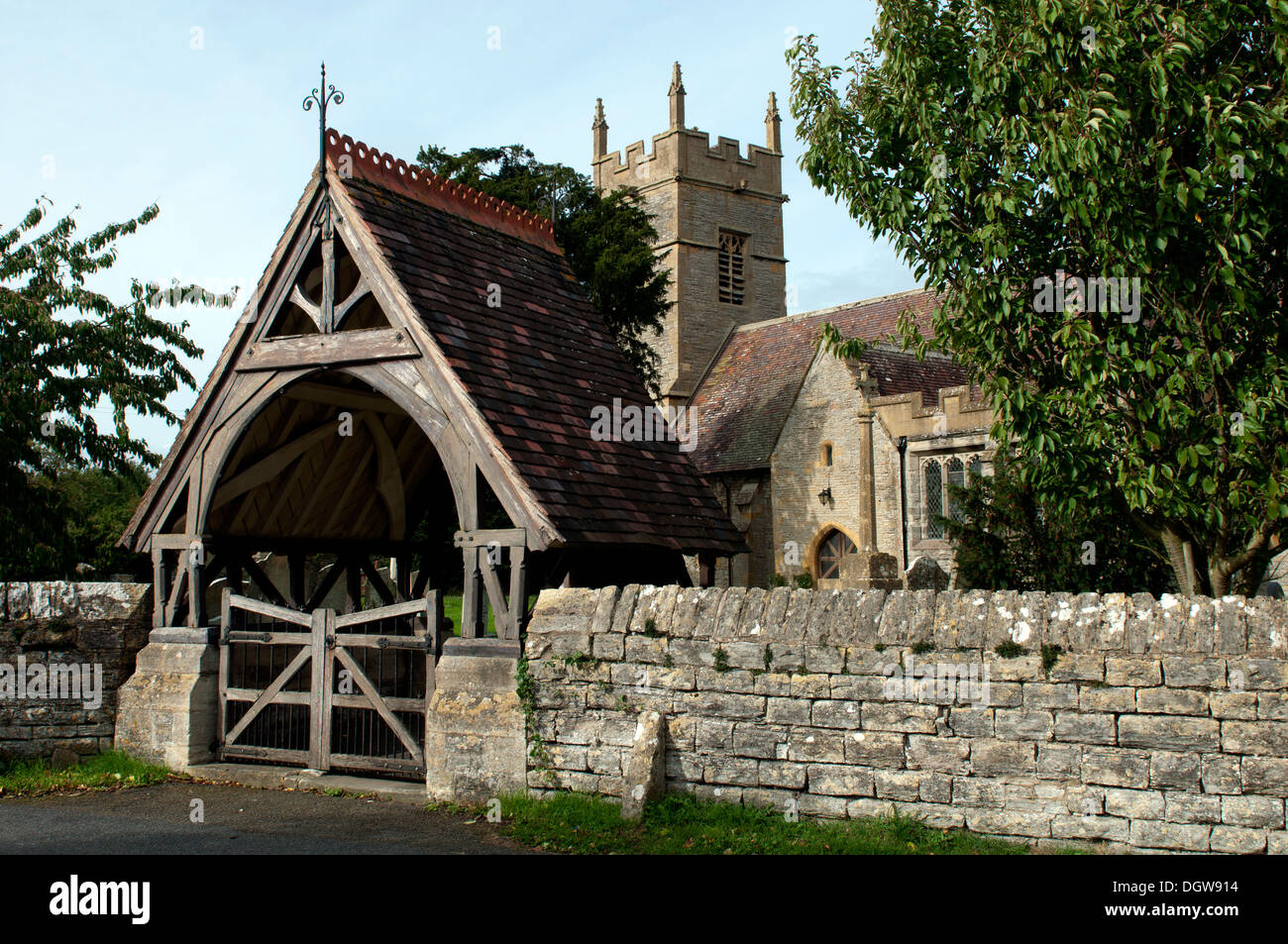 St. Nicholas Church and lychgate, Middle Littleton, Vale of Evesham, Worcestershire, UK Stock