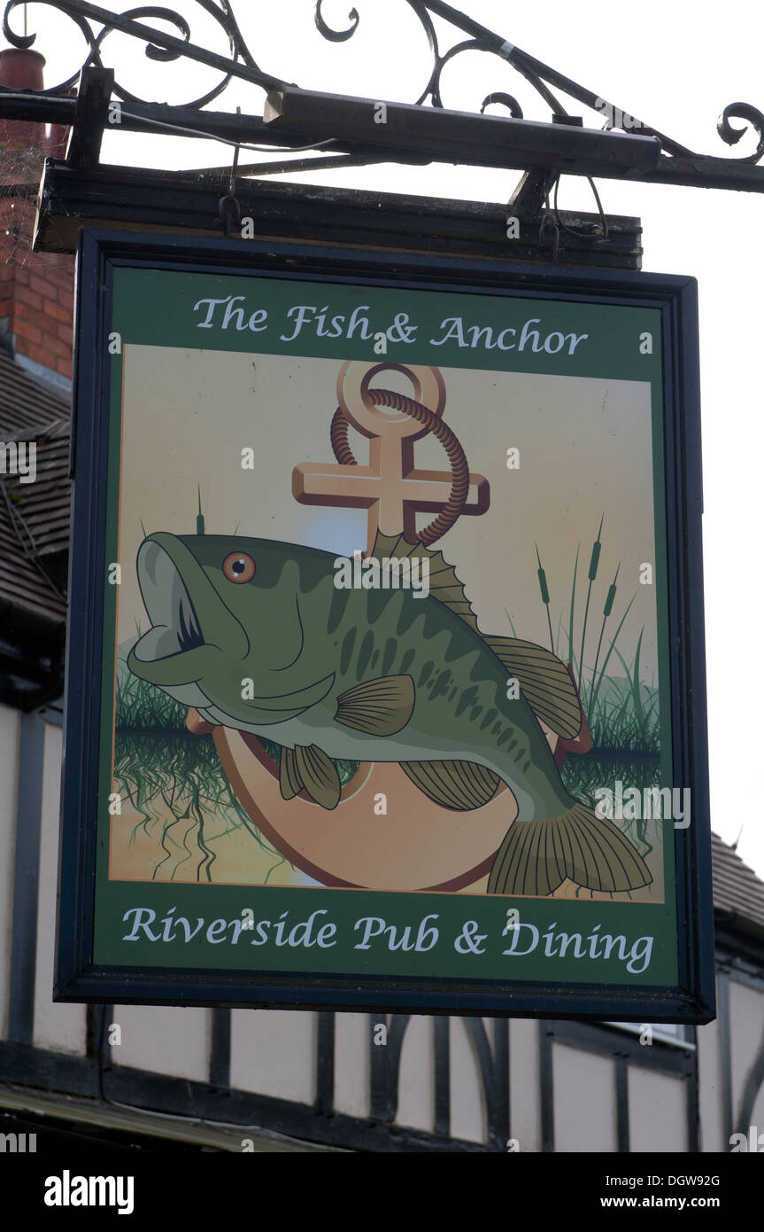 The Fish and Anchor pub sign, Offenham, Vale of Evesham, Worcestershire
