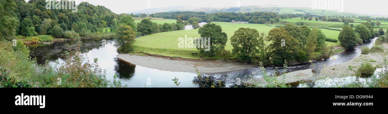 Ruskins view from Kirkby Lonsdale, Cumbria UK - looking upstream and downstream in the Lune valley Stock Photo