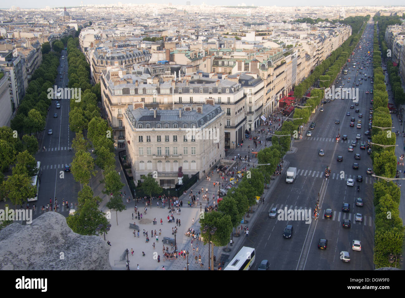 View from the Arc de Triumph/Triomphe down the Champs Elysees, Paris, France Stock Photo