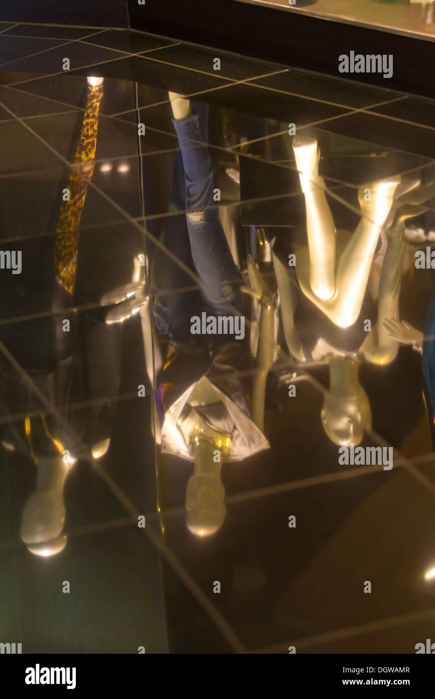 Reflection of window display on marble flooring in a shopping Mall Las