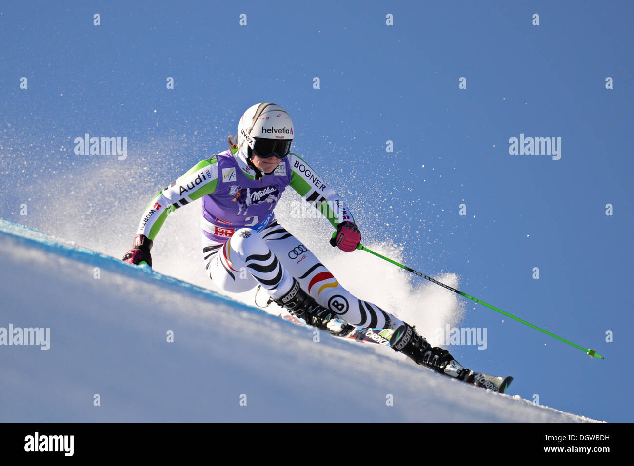 SOELDEN AUSTRIA - OCTOBER 26: Viktoria Rebensburg from Germany races down the course during the Audi FIS Alpine World Cup Women's Giant Slalom on 26 October, 2013 in Soelden Austria, Credit:  European Sports Photographic Agency/Alamy Live News Stock Photo