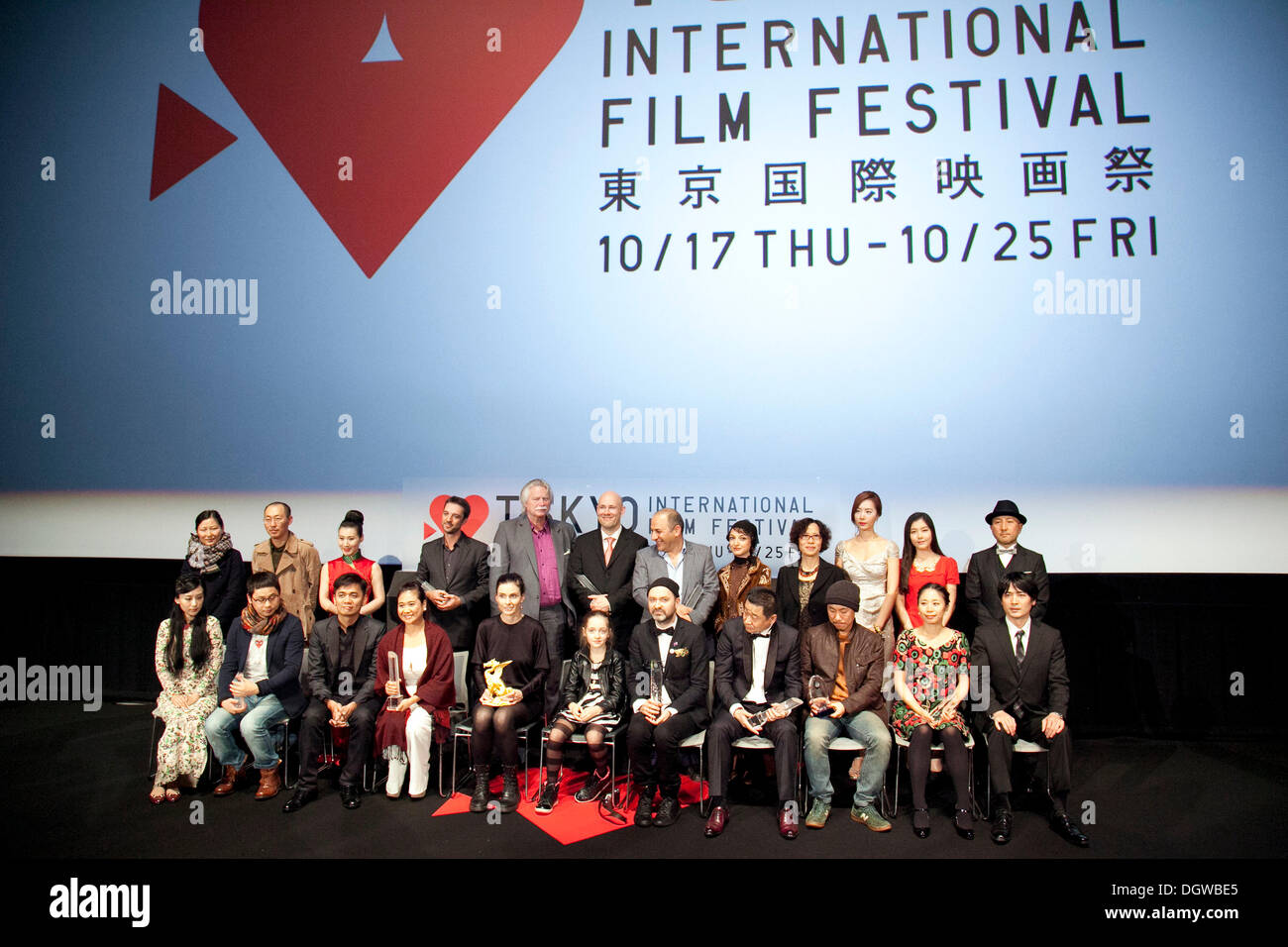 Tokyo, Japan. 25th Oct, 2013. Award Winners of the 26th Tokyo International Film Festival pose for the cameras at the Closing Ceremony in Roppongi Hills, Tokyo, Japan, October 25, 2013. © Aflo Co. Ltd./Alamy Live News Stock Photo