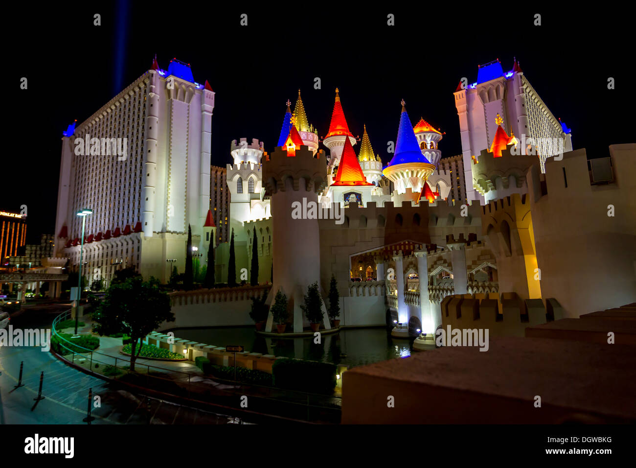 Excalibur hotel lite up at night Las Vegas Stock Photo