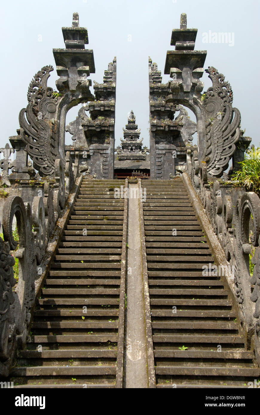 Balinese Hinduism, sanctuary, long stairs, split gate, Candi bentar, mother temple, Pura Besakih temple, Bali, Indonesia Stock Photo